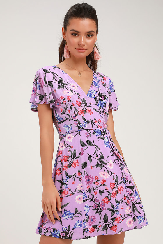 Cute Floral Print Dress - Wrap Dress ...